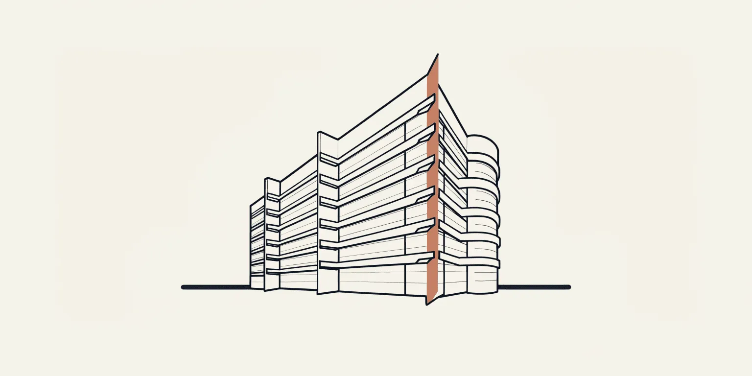 Line illustration of a contract page folded into a building form