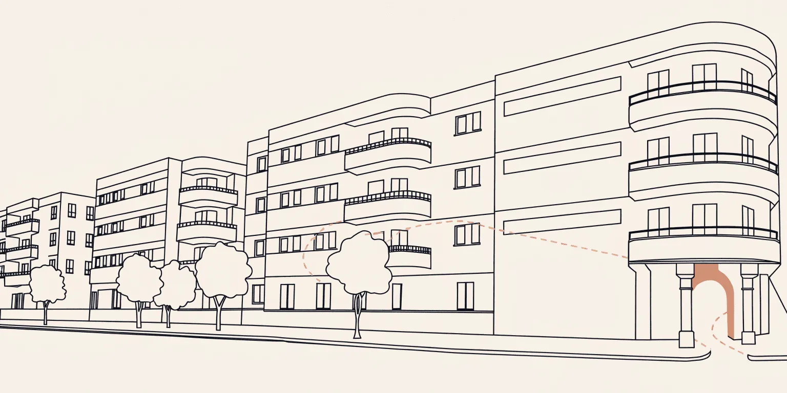 Line illustration of a buyer’s route through Tel Aviv apartment buildings