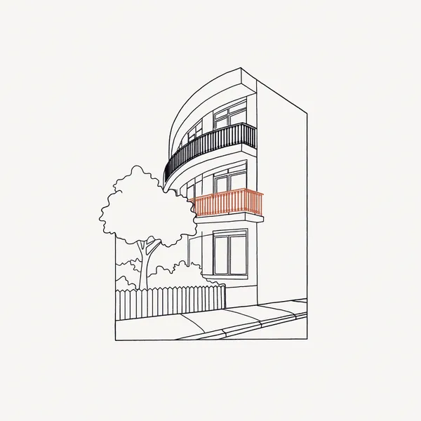 Small line illustration of a Tel Aviv streetscape