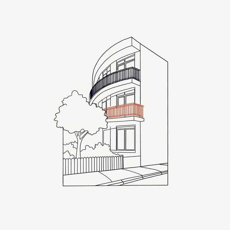 Small line illustration of a Tel Aviv streetscape