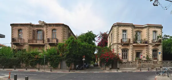 The ornate eclectic-style Twin Houses on a corner of Neve Tzedek, Tel Aviv's first quarter